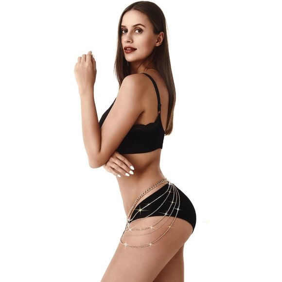 Rhinestone Body Chains Jewelry For Women And Girls Sexy Belly Waist Chain Bikini - Picture 5 of 6